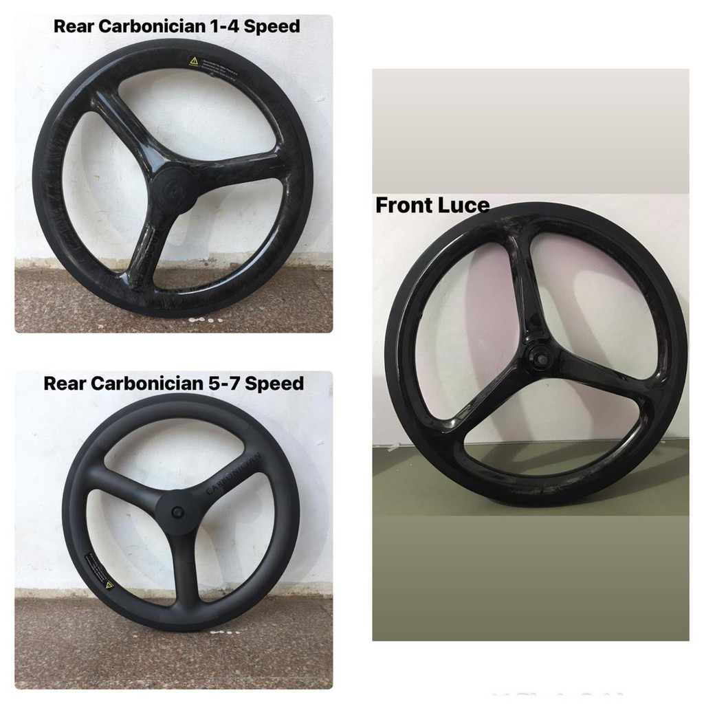 Wheelset Carbon 3 Spoke External Gear For Brompton, United Trifold 16 349, Element Pikes, 3sixty