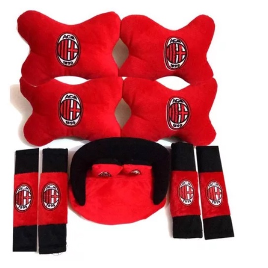 Bantal Jok Mobil Set 9 PC / Bantal Leher Mobil AC MILAN 9 PC PROMO MURAH