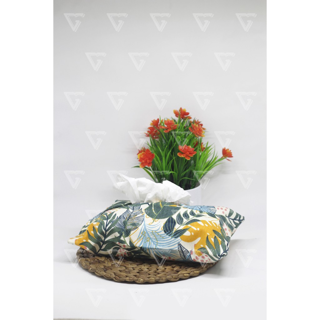 Tempat Tisu -Sarung Tisu - Cover Tissue - Box Tisu Kanvas - Wadah Tisu Motif PALM KUNING