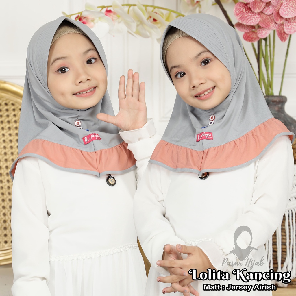 Hijab Instan Anak LOLITA KANCING Jersey Airis Original Nayla Hija'b Kerudung Anak Pasar Hija'b