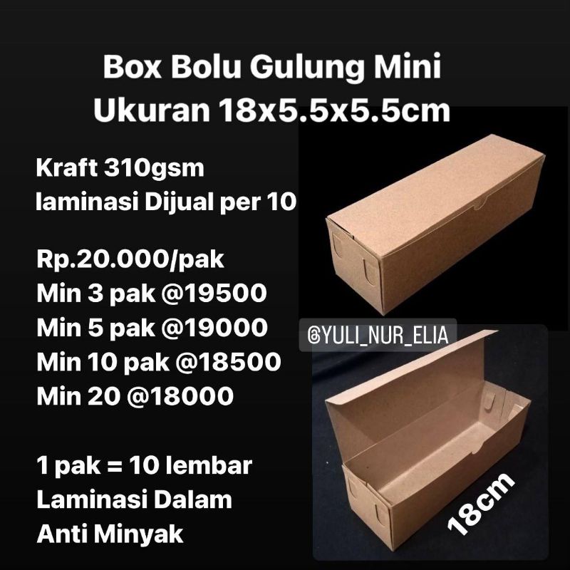 

Box HOT DOG / Bolu Gulung Mini 18x5.5x5.5cm Kraft 310gsm laminasi Dijual per 10