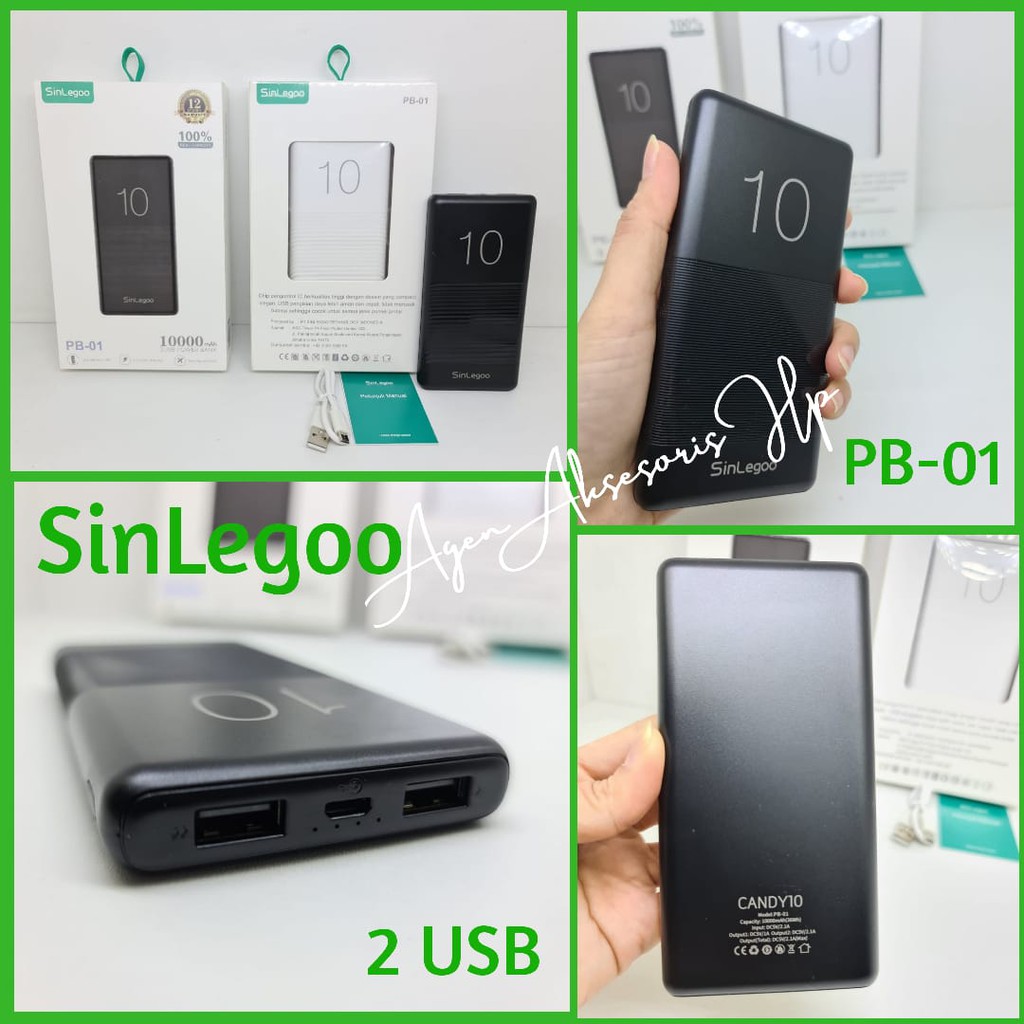 SinLegoo PB-01 PowerBank 10000mAh 2.1A Fast Charging 2 USB GARANSI 1 TAHUN