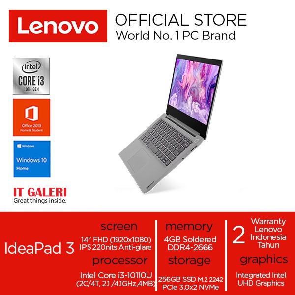 LENOVO SLIM 3 JXID CI3-10110U 4GB 256GB 14.0 FHD IPS WIN10+OHS2019/GREY