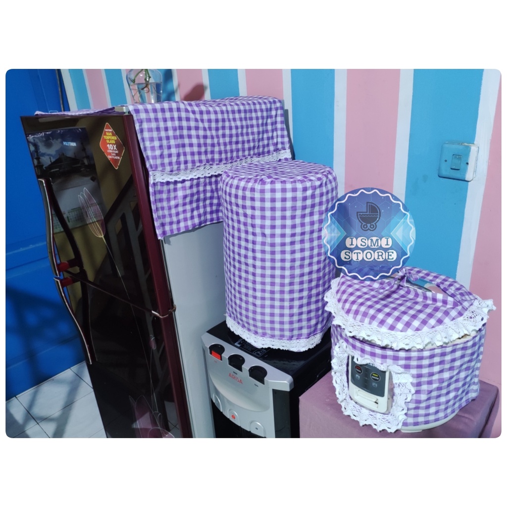 Paket Hemat 3in1 TAPLAK KULKAS SARUNG GALON ATAS dan SARUNG MAGICOM Motif Estetik Kekinian Kotak Gingham Gaya Korea by Ismi Store