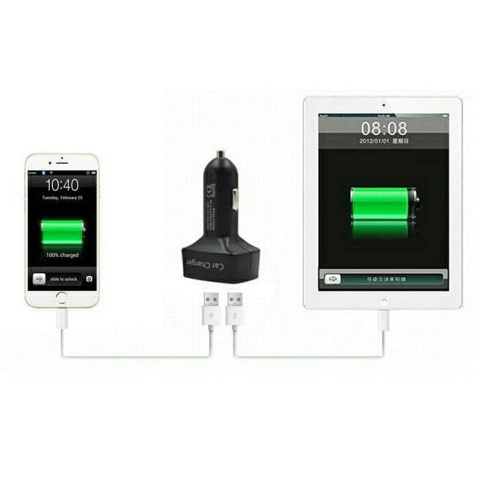 Car Charger 4 In 1 Dual Usb Led Voltmeter, Ampere, Temperatur