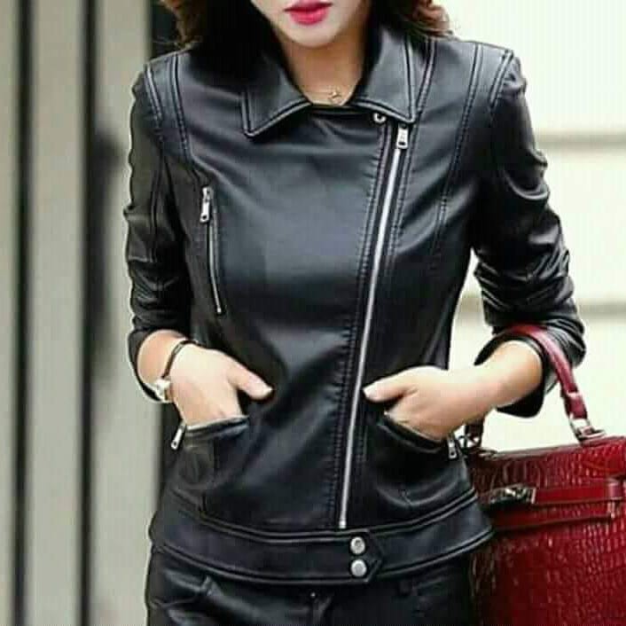 PREMIUM Jaket Kulit Wanita Elegant Black ARL 033 Silverstone RFLA Ariel Noah Sintetis