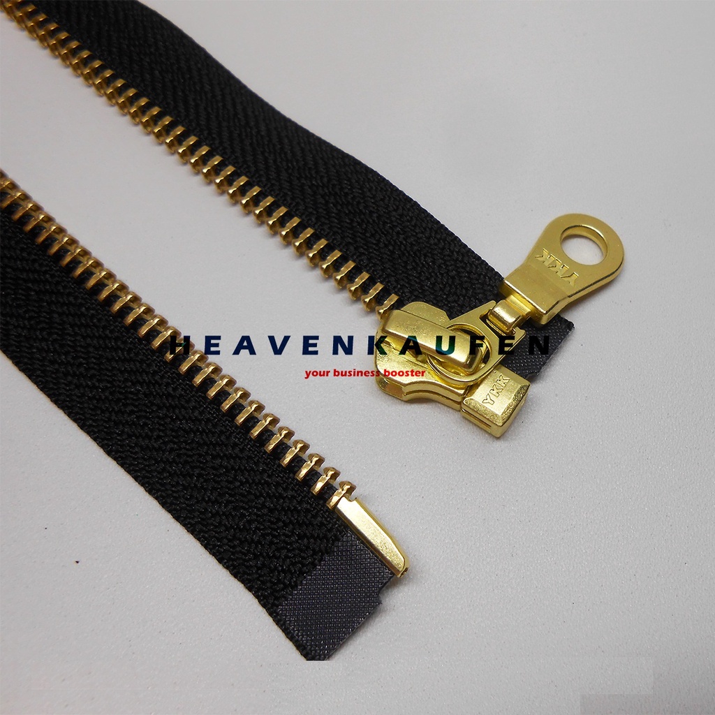 Resleting Zipper Jaket YKK 70 cm Atau 28 inch Hitam - Gold Emas Set Open End Slider Oval