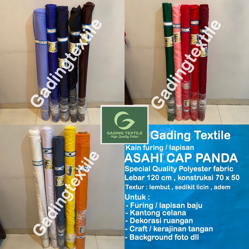 ( per 1 roll ) kain furing ASAHI CAP PANDA per roll gulungan bahan lapisan baju batik gamis background foto craft