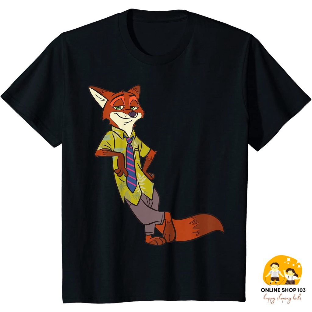 Baju Anak Disney Zootopia Cool Fox Nick Wilde Leaning T-Shirt Kaos Anak Pakaian anak Fashion Bayi Fa
