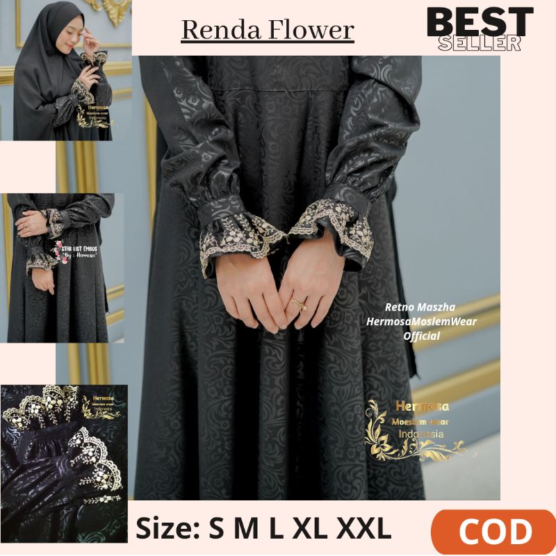 Gamis Original Branded  by Hermosa  wolfis Renda Flowers Gamis umbrella lebar bawah 4m bisa untuk re