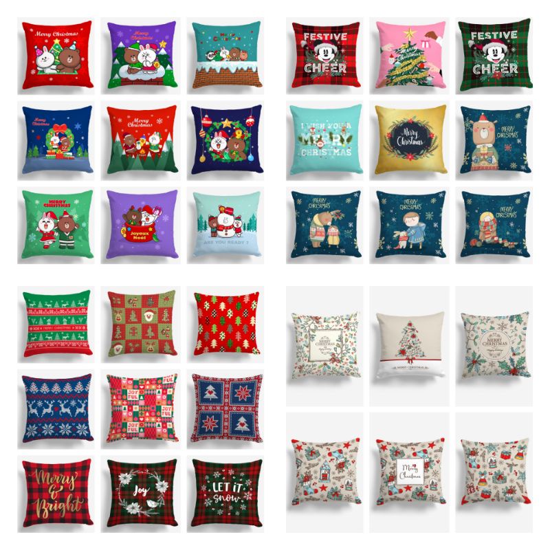 SARUNG BANTAL SOFA PRINT MOTIF NATAL / CHRISTMAS / POHON NATAL / SANTA KLAUS / SNOWMAN  40X40 CM