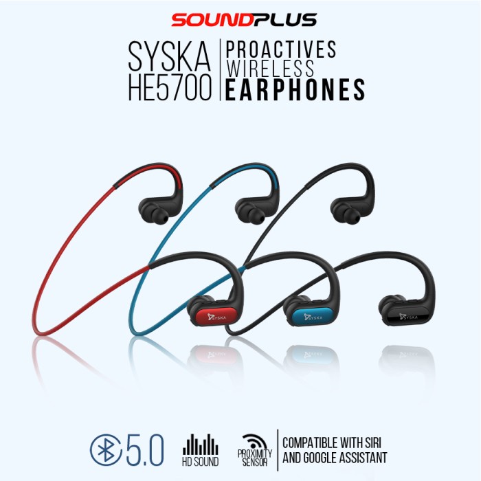 SOUNDPLUS - SYSKA HE5700 / EARPHONE BLUETOOTH MURAH / NECKBAND WIRELES