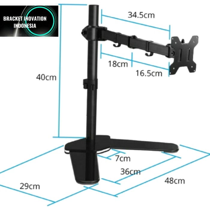 Bracket stand jepit meja single arm desk mount monitor 14-27 inci