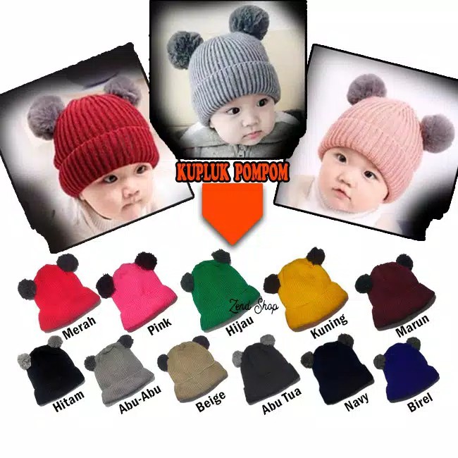 Topi Kupluk Bayi Pompom Rajut 6-24 bulan- BayI Online Shop