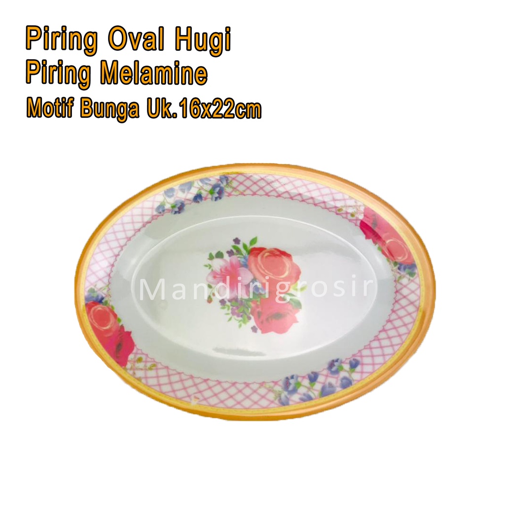 Piring Oval Hugi *Piring Melamine * Piring Motif Bunga * Uk.16x22cm