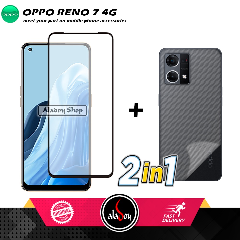 PAKET 2 IN 1 Tempered Glass Layar Oppo Reno 7 4G + Skin Carbon Film 3D