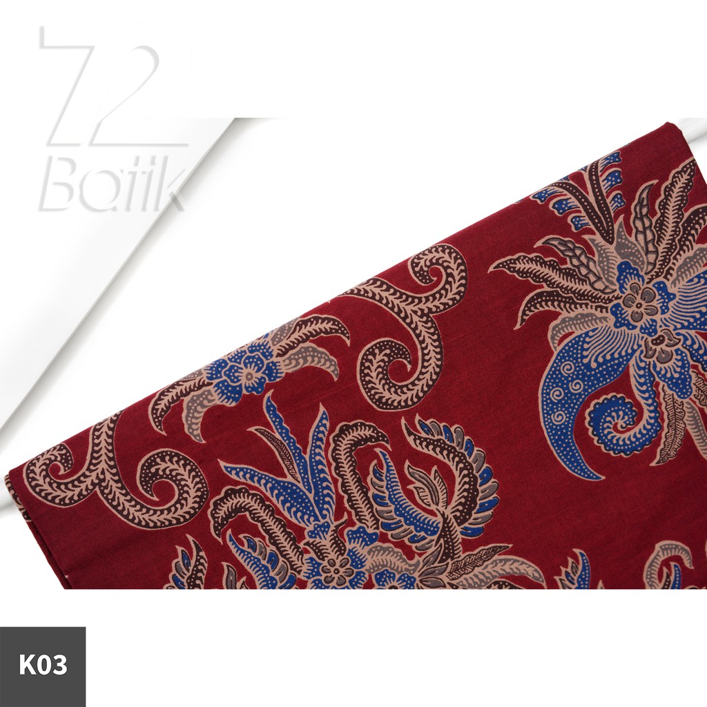 KAIN BATIK PREMIUM Bahan Katun Motif Kembang Puspo Warna Merah Abang Biru 727810 Cap 72 Jarik Jarit Samping Kebat Panjang Batik Katun Modern Premium Bahan Seragam Batik Pernikahan Kantor Keluarga Murah Kamen Jadi Batik Bali Lembaran