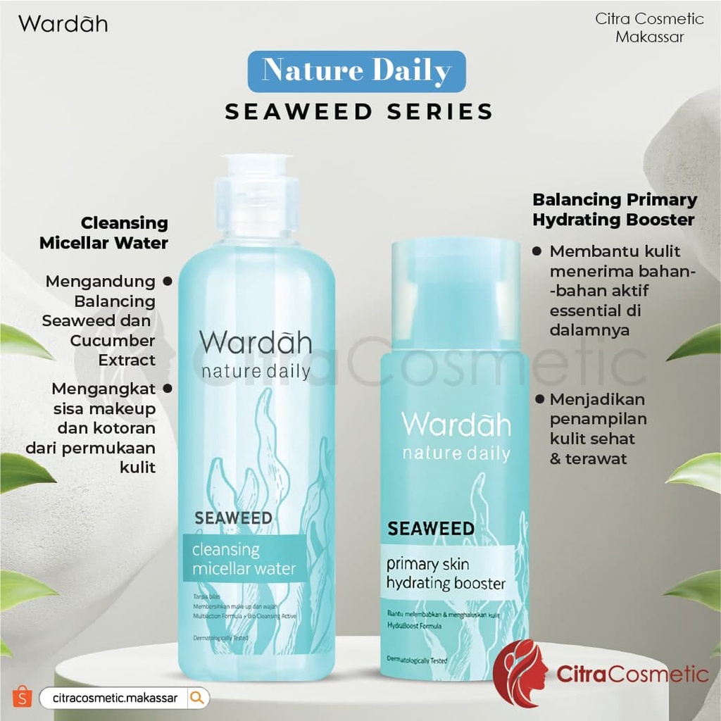 Wardah Nature Daily Seaweed Series Cleansing Micellar Water | Toner | Cleanser | Hydrating Booster | Facial Mask | Facial Wash Scrub | Intensive Night Cream 100 Ml