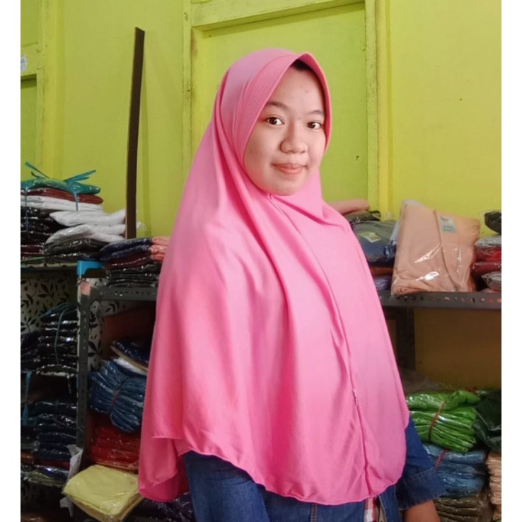 [Size Jumbo Polos] JILBAB INSTAN BERGO / Jilbab Kaos Polos Pet Antem Khimar Kaos Polos Pet Antem Ker