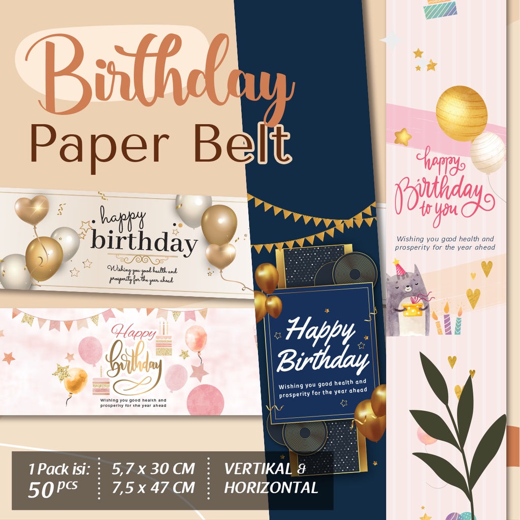 

[Isi 50] Paper Belt Birthday/ Sabuk Kertas Ulang Tahun/Slongsong