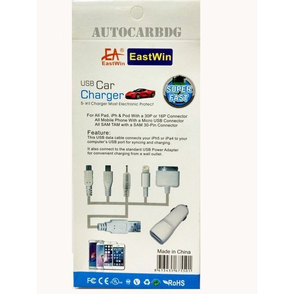 Car Charger Mobil EASTWIN 2 Port USB 5IN1 Multifunction Fast Charging Aksesoris Handphone HP OCEANMART OCEAN MART Murah Grosir