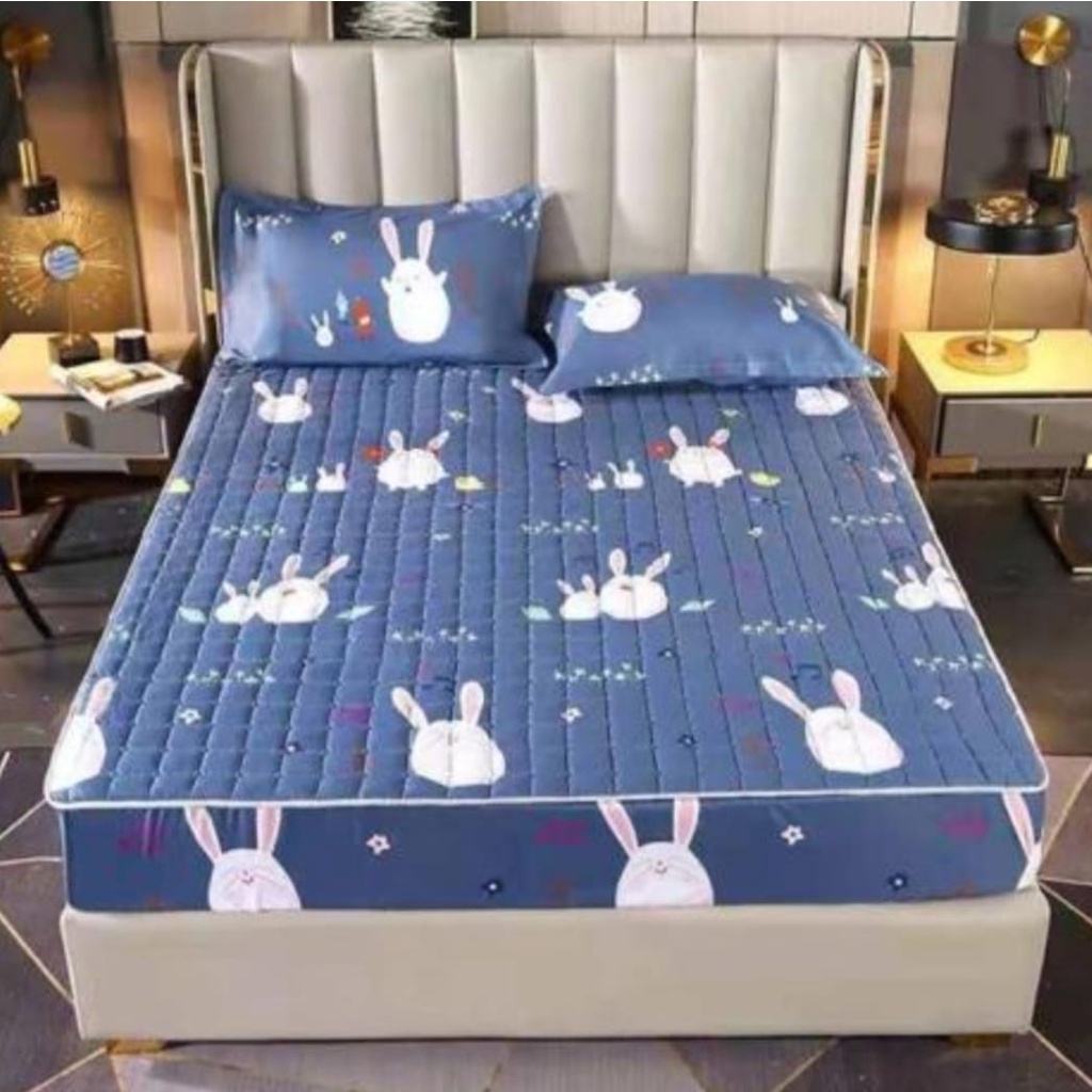 Sprei Waterproof / Sprei Protektor bermotif  ukuran 180x200cm-Abu tua kelinci