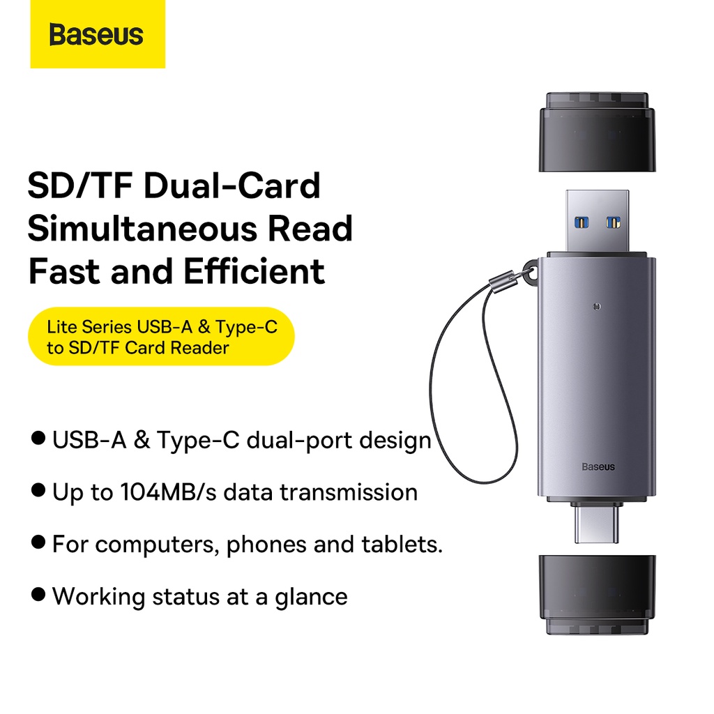 Baseus 2in1 SD Card Reader USB 3.0/Type-C to SD/TF Card OTG SDXC