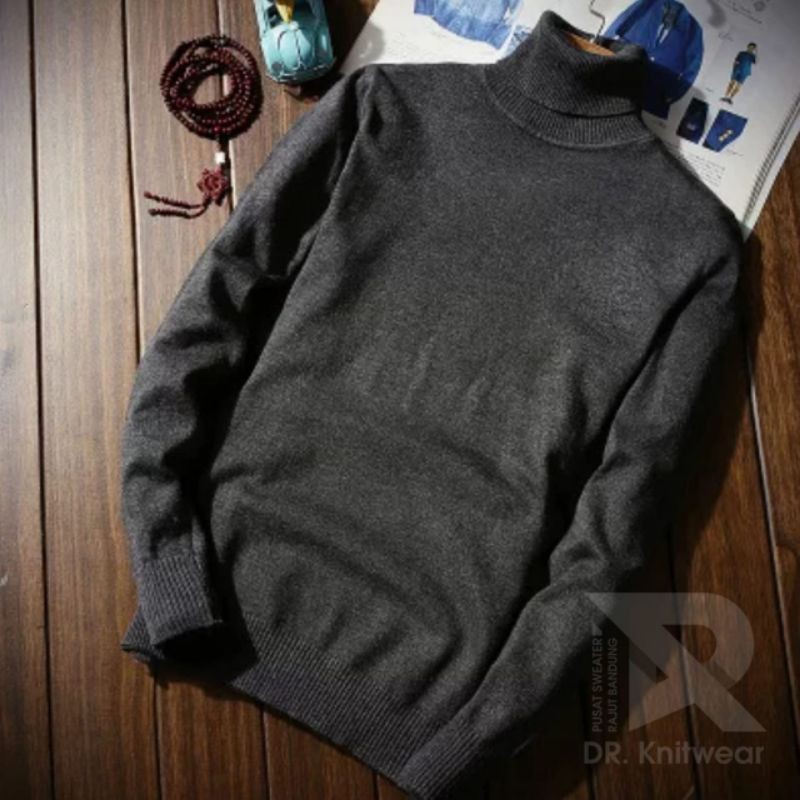 Rajut Turtleneck Sweater Cowok - Sweater Rajut Kerah Tinggi Pria Katun Premium