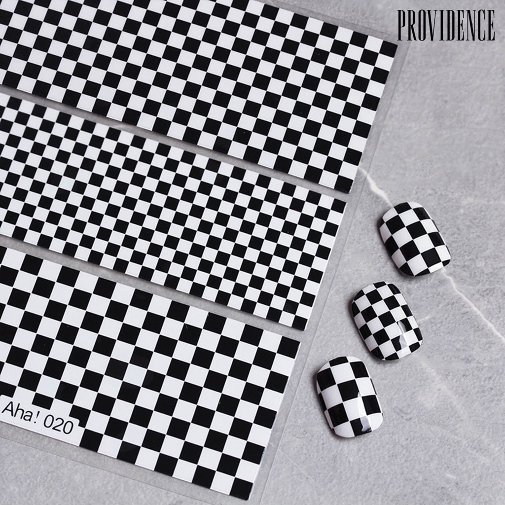 Providence Stiker Kuku Motif Papan Catur Hitam Putih Untuk Manicure / Nail Art