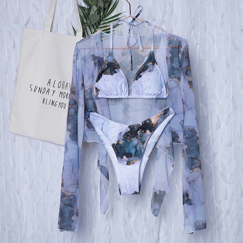 Bikini Swimsuit Baju Renang Three Piece Wanita Outer Lengan Panjang Transparan Import Fashion Bikini Dalika