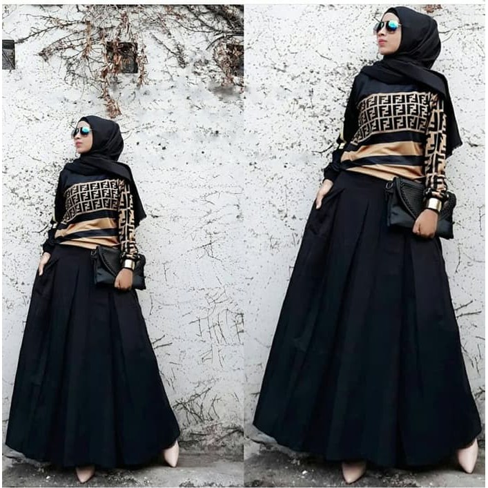 Setelan Wanita Kekinian Import Fashion Muslim Murah Setelan Remaja Cewek [fendy rok black RO] Set