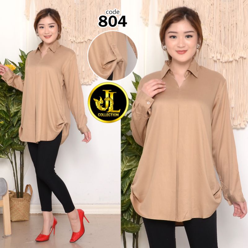 KEMEJA WANITA / KEMEJA LENGAN PANJANG SAMPING SKODEL BAHAN RAYON TWILL _804-Coklat Susu/Coksu