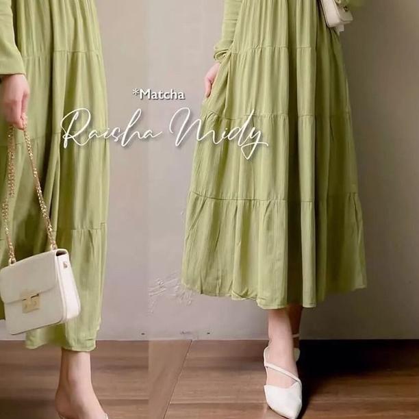 Raisha Midi / Dress Muslim Polos Kekinian / Long Dress Simple Terbaru 2022 / / UL