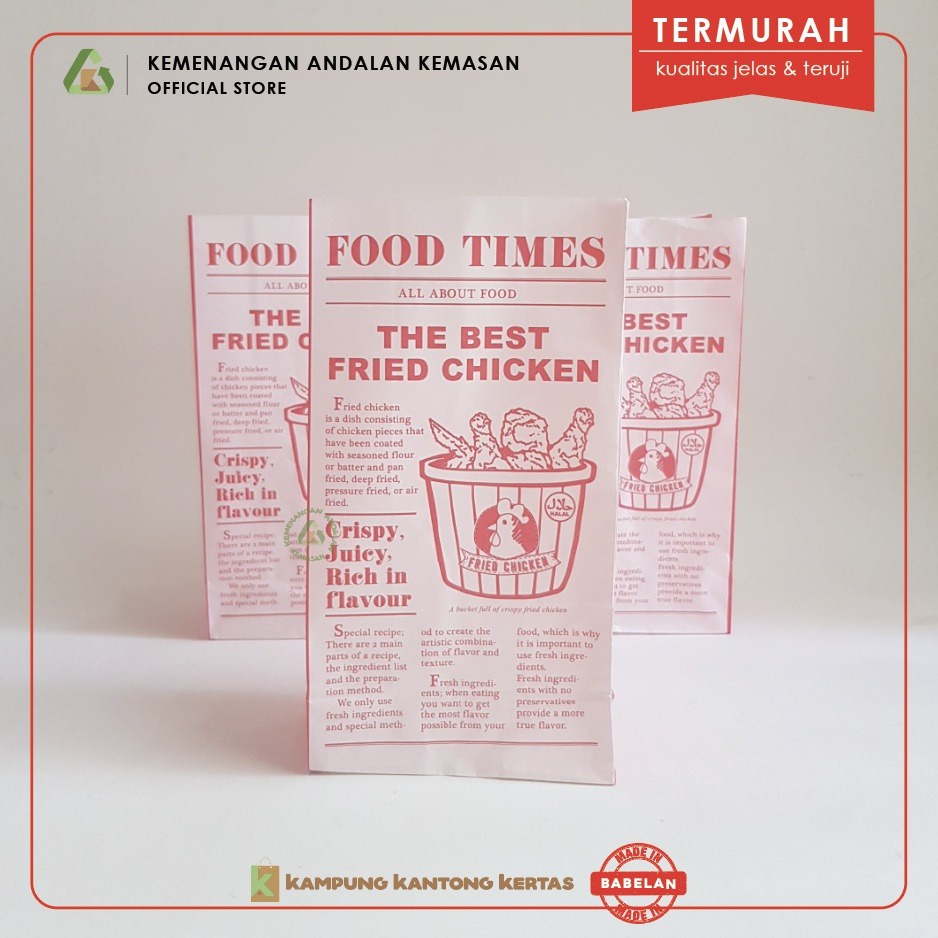 Kantong Kertas Fried Chicken / Paper Bag Bungkus Fried Chicken / Kemasan Ayam Goreng Isi 50 Pcs - FOOD TIMES