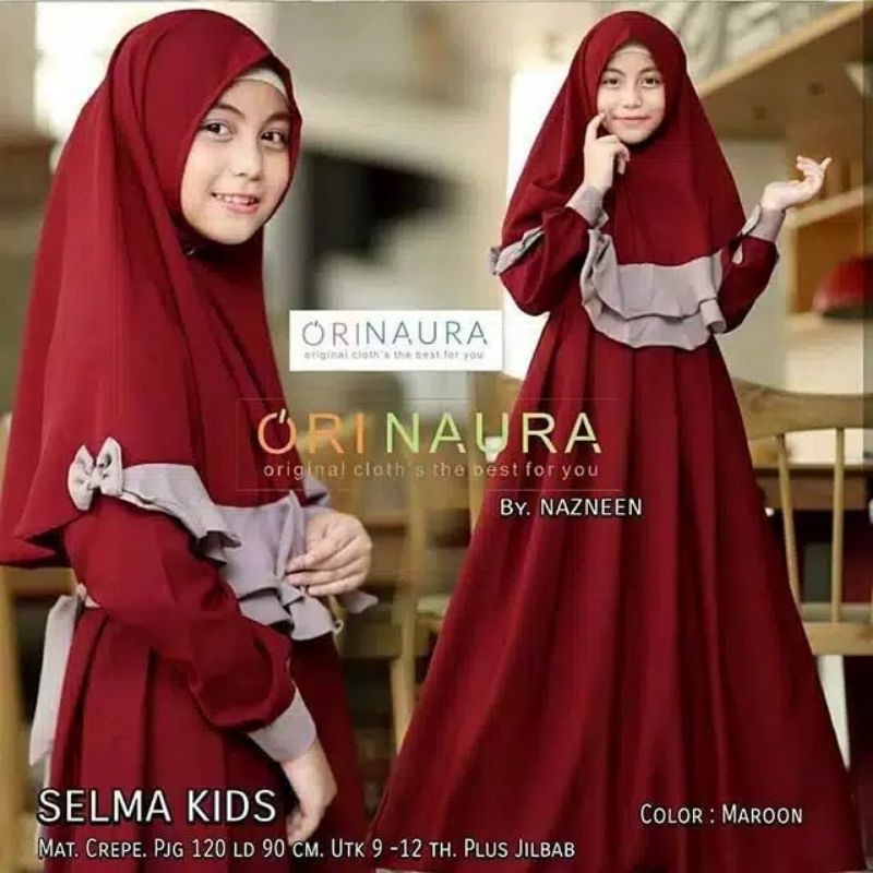 gamis anak Selma kids  set gamis&amp;jilbab usia 9-10-11-12 tahun