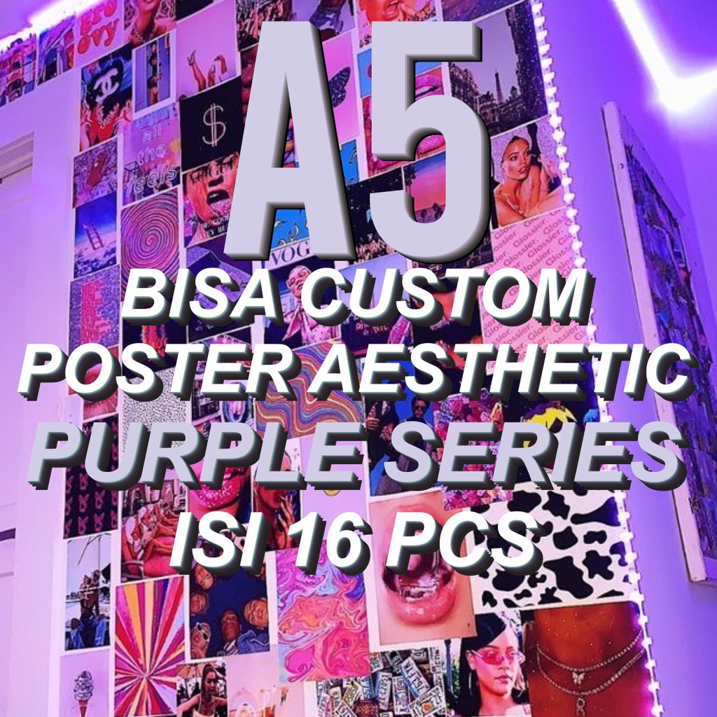 (16PCS) Poster aesthetic wall poster dekorasi kamar aesthetic poster a5 aesthetic PURPLE SERIES - A5