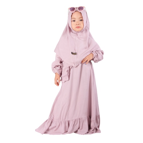 Set Gamis Humaira Anak Usia 1 Sampai 2 Tahun Terbaru Rayon Twill Premium Polos  Thistle Purple