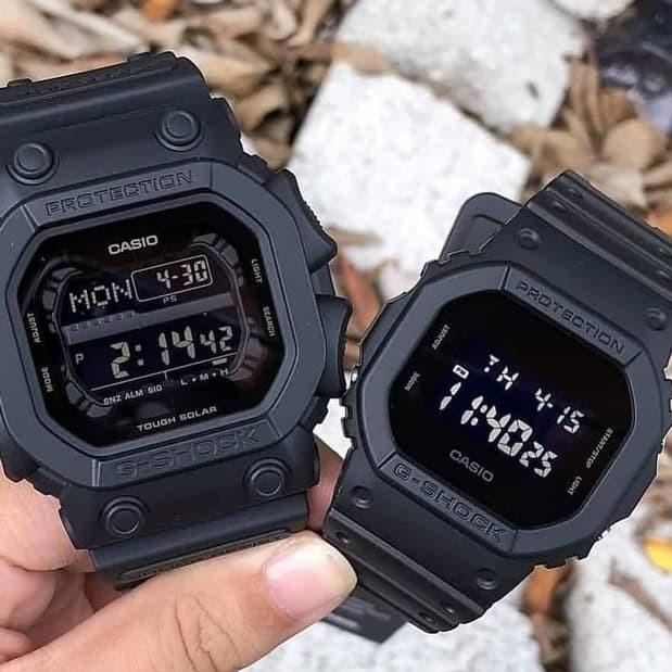 ⚡ALEE..JAM TANGAN COUPLE G-SHOCK CASIO BABY-G CASIO DW 5600 DIGITAL FULL HITAM FREE BATERAI DAN BOX 