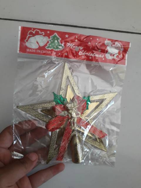 HIASAN POHON NATAL BENTUK BINTANG WARNA KUNING KEEMASAN 12x12 cm - CHRISTMAS GIFT - DEKORASI MURAH