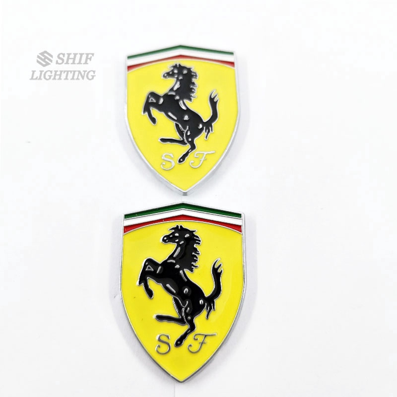 2pcs Stiker Emblem Logo Sf Horse Warna Kuning Bahan Metal Untuk Ferrari