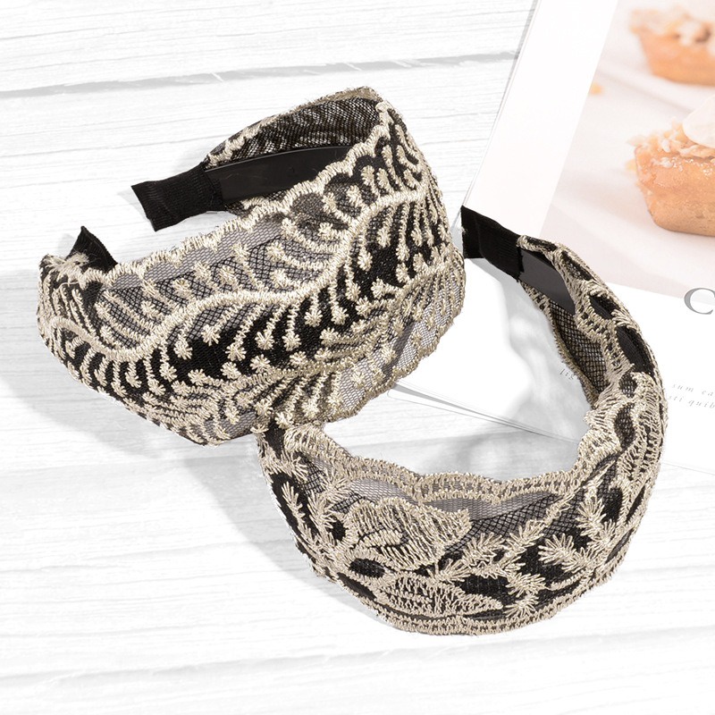 Bando Bandana Korea Lebar 7cm Rambut Wanita Dewasa Bahan Brokat Lucu Unik Fashion