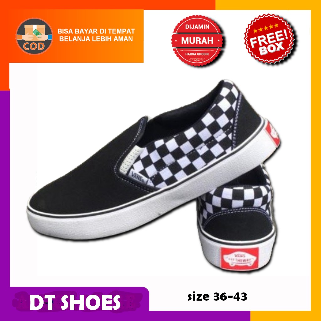 SEPATU VANS SLIPON CATUR SLIP ON CHECKERBORAD SELOP SEPATU TANPA TALI