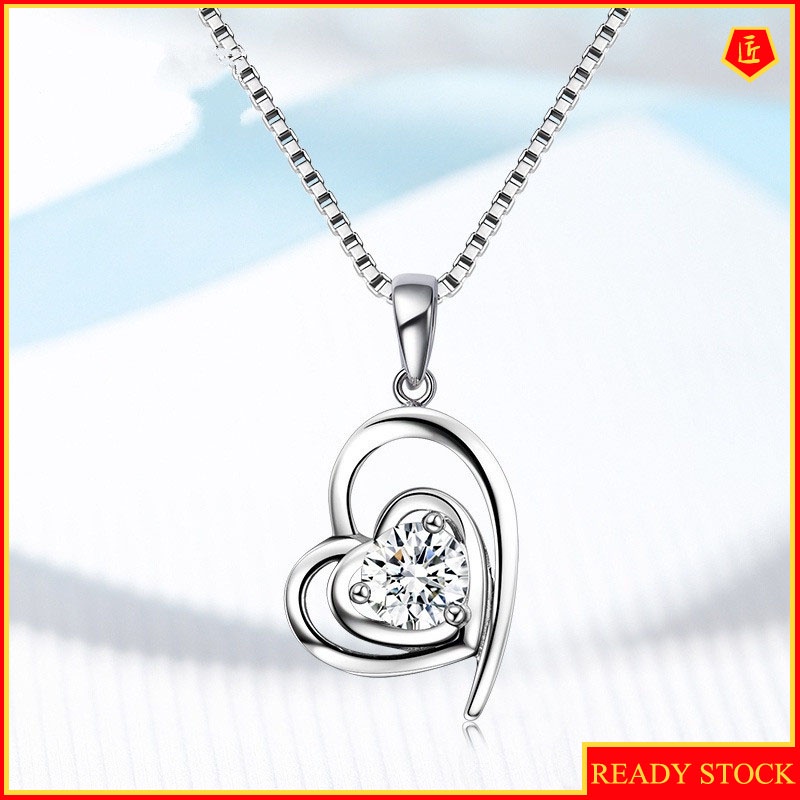 [Ready Stock]Fashion New Personalized Love Diamond Pendant Silver Necklace