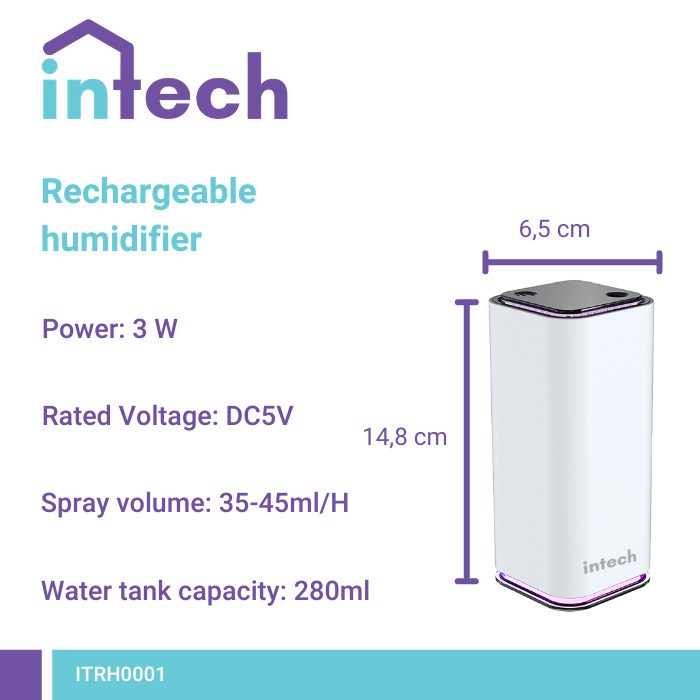 Intech Rechargeable Humidifier Pelembab Udara Pewangi Putih Original