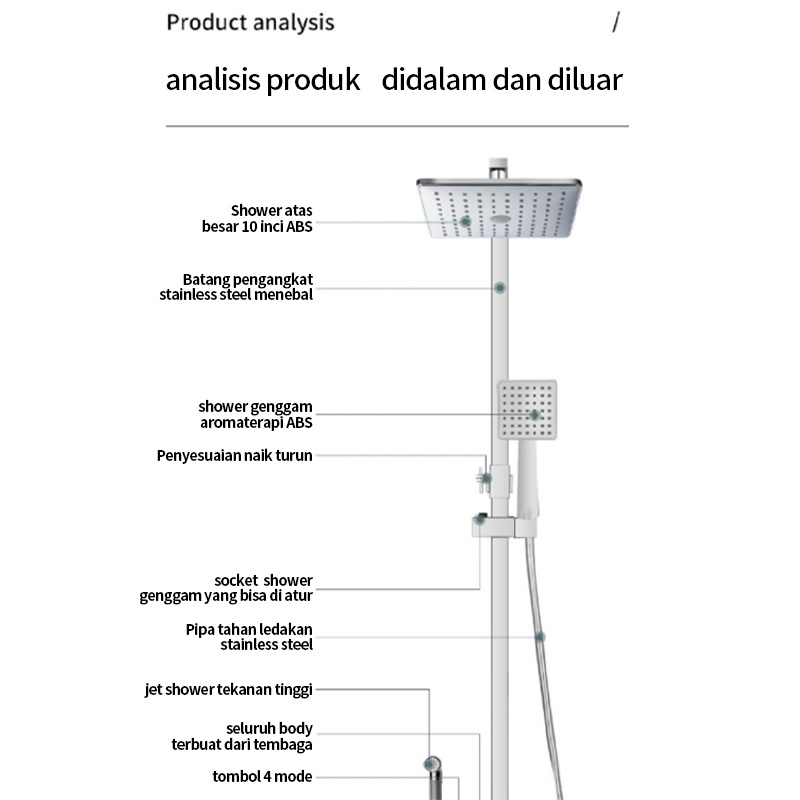 BLUE SKY  Shower Kamar Mandi 4 Dalam 1 Set Shower Dengan Faucet Sprayer Faucet Panas Dan Dingin Set Kamar Mandi Besi Tahan Karat