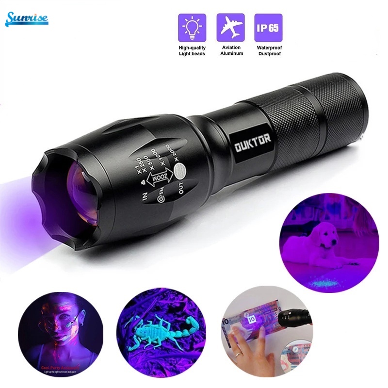 Lampu Senter Led Ultraviolet Putih Zoomable Retractable Untuk Cek Uang Palsu