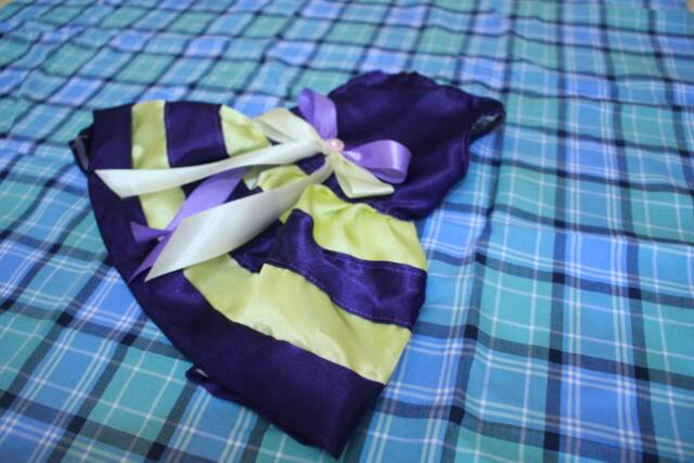 Dress ungu strip kuning lucu untuk kucing dan anjing murah meriah size S-XL