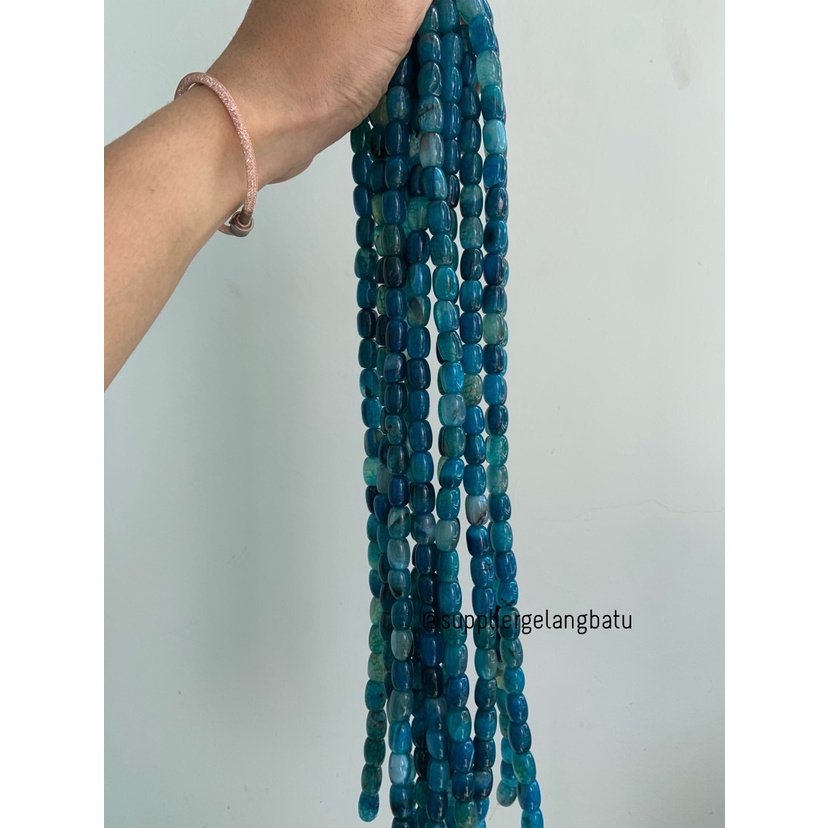 batu Penden tabung dark aquamarine 10mm bahan akik biru dongker serat Bahan Kalung Etnik Natural Bali