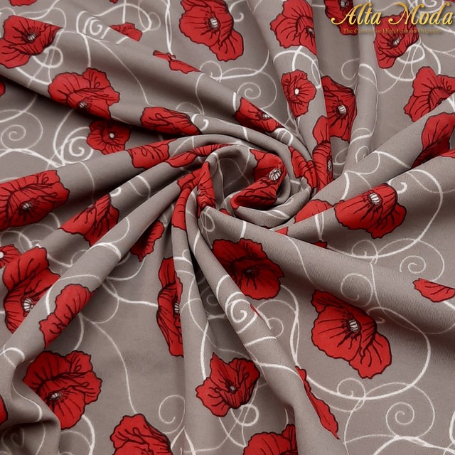 

Alta Moda Fancy Printed Stretch Red Floral On Dusty Grey (1M)