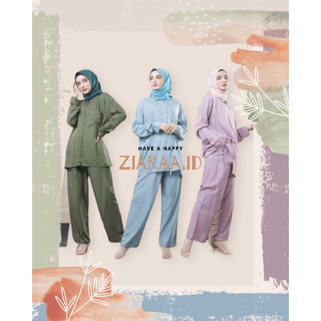 One Set TIARA Pajamas Set Kemeja Polos Tangan Panjang Bahan Katun Rayon Premium